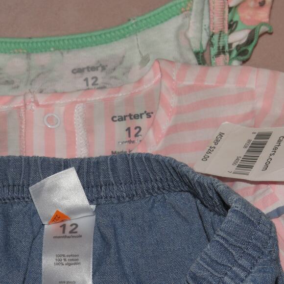 Carter’s Pink Striped and Green Floral 3 Pack Baby Outfit Set - Picture 5 of 6